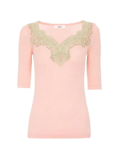 Chloé lace ribbed sweater - Pink - zdjęcie produktu nr 1