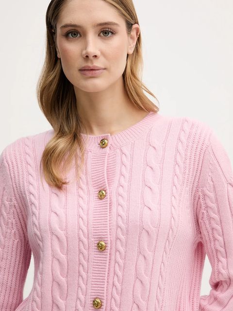 Barbour kardigan wełniany Elina damski kolor różowy LKN1732