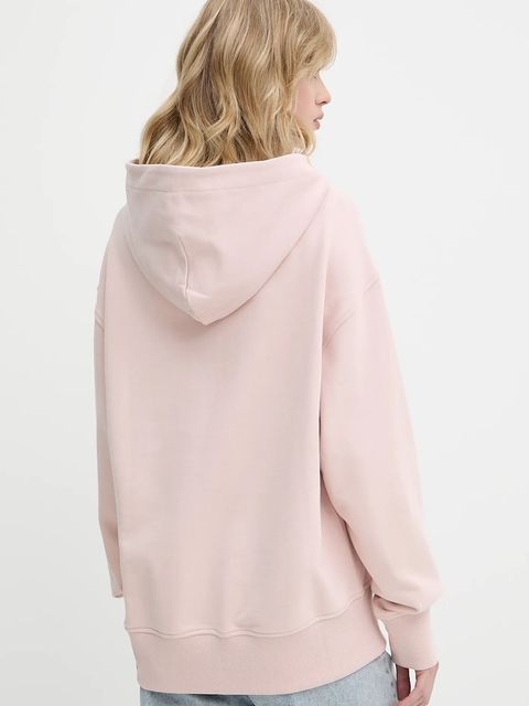 BOSS Orange bluza bawełniana damska kolor różowy z kapturem z aplikacją 50534815