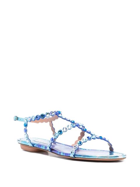 Aquazzura Tequila crystal-embellished leather sandals - Blue