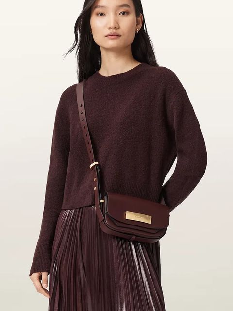 AllSaints torebka skórzana ETTA kolor bordowy W294XD