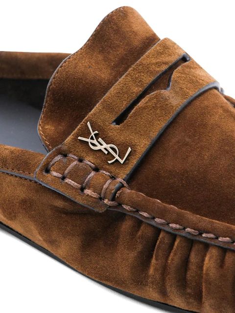 Saint Laurent logo detail loafer mules - Brown