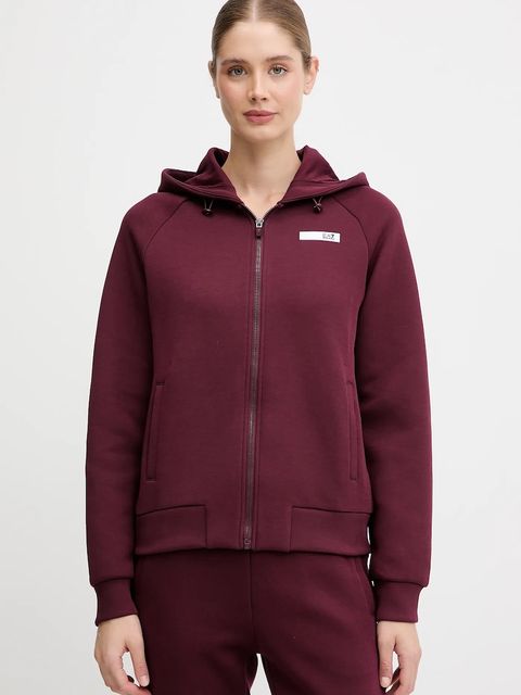 EA7 Emporio Armani bluza damska kolor bordowy z kapturem gładka AF13151.7W000675 - zdjęcie produktu nr 1