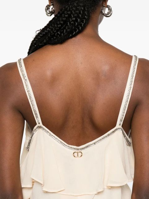 TWINSET ruffled rhinestone-embellished top - Neutrals