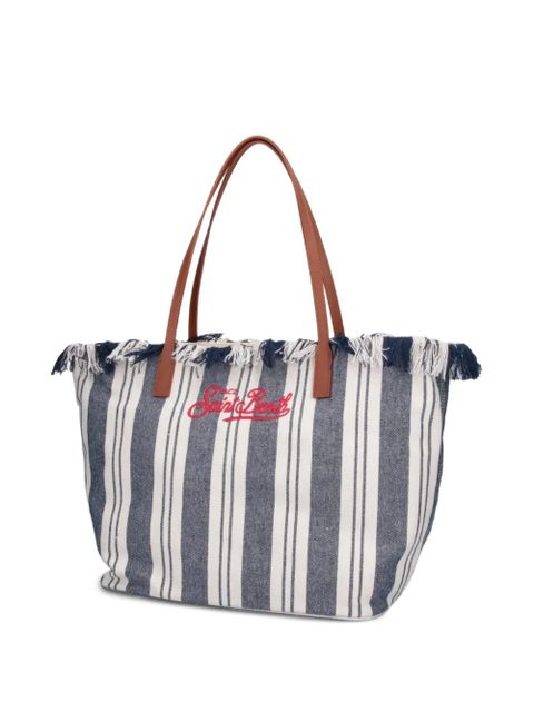 MC2 Saint Barth large City striped fringed tote bag - White