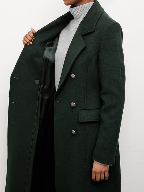 Answear.LAB płaszcz wełniany kolor zielony przejściowy dwurzędowy