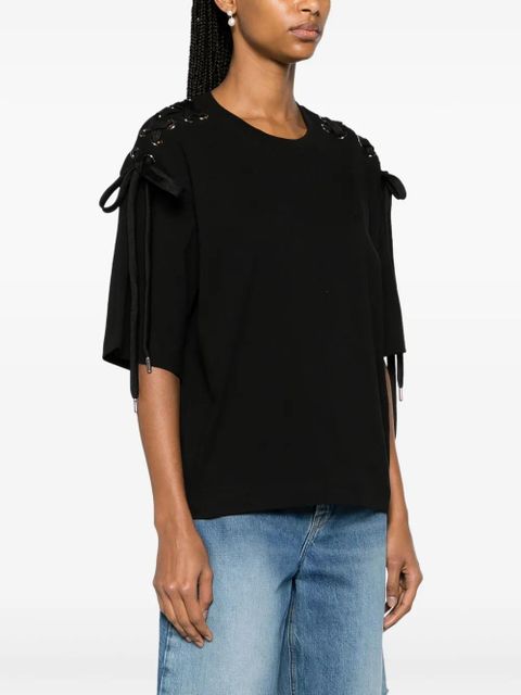 PINKO lace-up cotton T-shirt - Black
