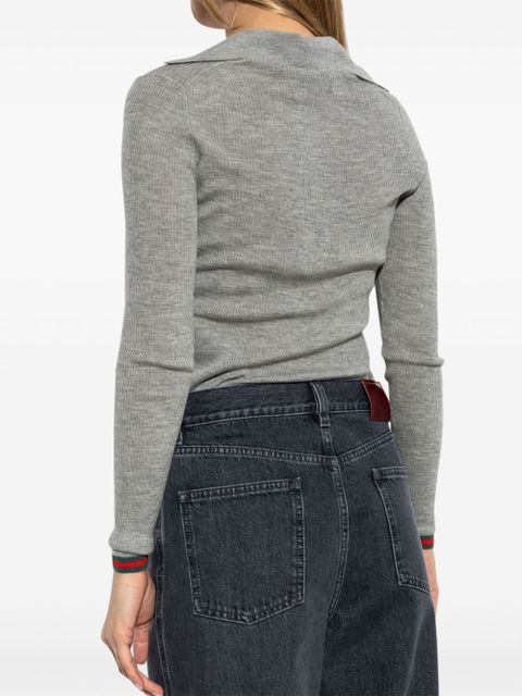 Gucci Web-Stripe trim polo top - Grey