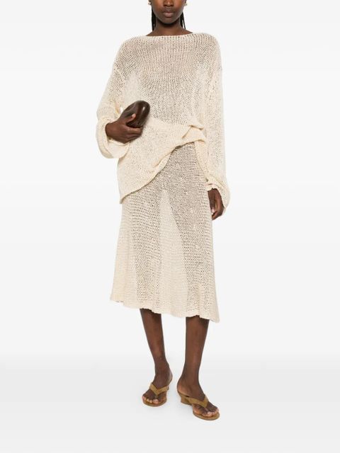 KHAITE Inaya crochet-knit midi skirt - Neutrals - zdjęcie produktu nr 2