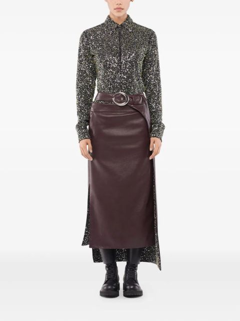 Rabanne belted leather split midi skirt - Brown