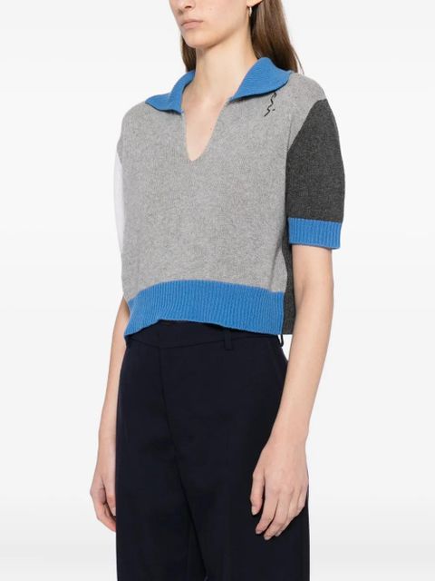 Marni logo-embroidered colour-block polo top - Grey