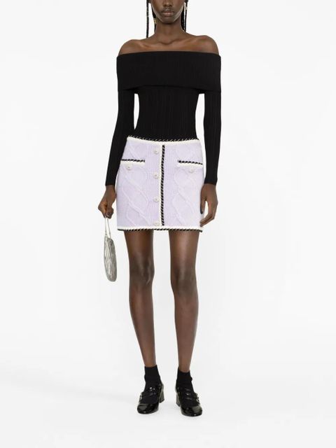 Self-Portrait contrasting-trim cable-knit miniskirt - Purple