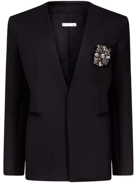 AREA crystal-brooch collarless blazer - Black - zdjęcie produktu nr 1