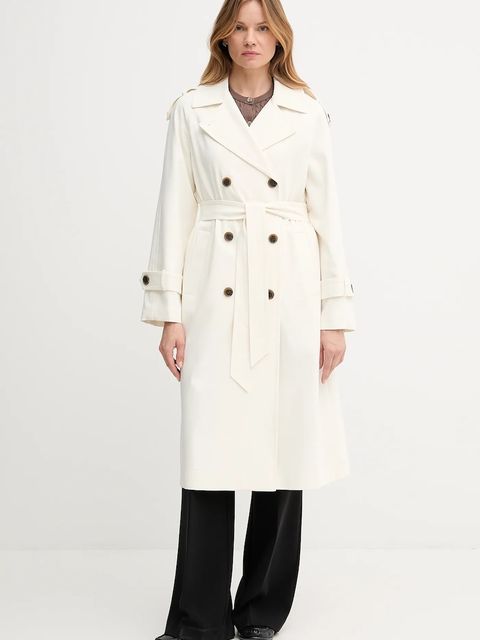 Dkny płaszcz damski kolor beżowy przejściowy dwurzędowy DLEMPQ97 - zdjęcie produktu nr 1