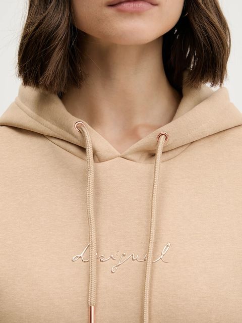 Desigual bluza BASIC damska kolor brązowy z kapturem gładka 25WWSK13