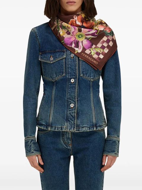 Ferragamo Fiori-print silk scarf - Red