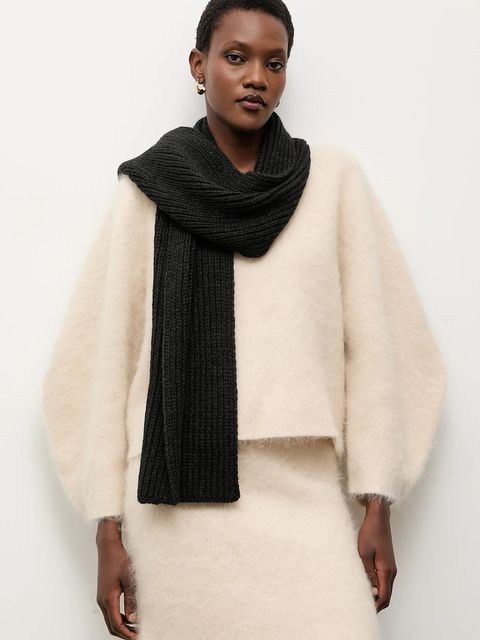 Answear.LAB szalik z wełną damski kolor czarny gładki - zdjęcie produktu nr 1