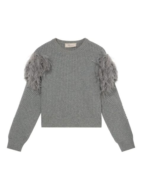 Blumarine feather-embellished ribbed sweater - Grey - zdjęcie produktu nr 1
