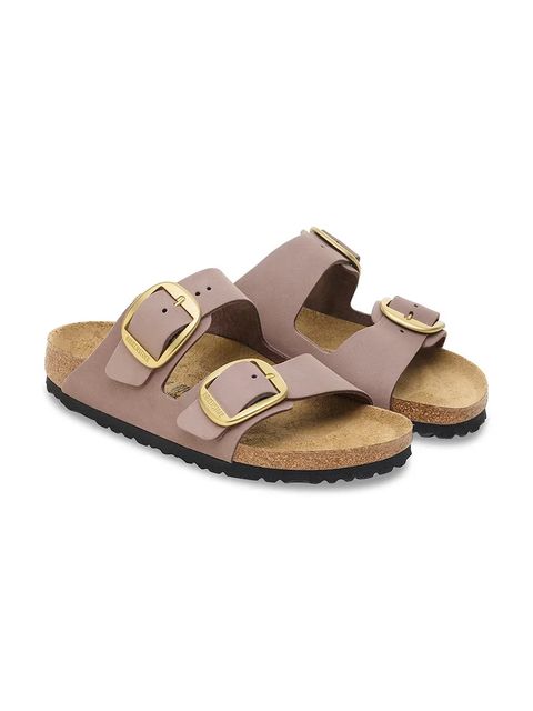Birkenstock klapki nubukowe Arizona Big Buckle damskie kolor fioletowy 1030528