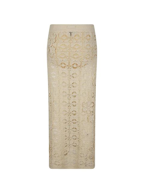 PINKO floral-appliqué crochet-knit midi skirt - Neutrals - zdjęcie produktu nr 2