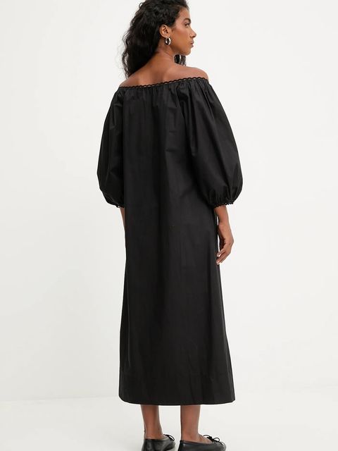 Answear.LAB sukienka bawełniana kolor czarny midi rozkloszowana