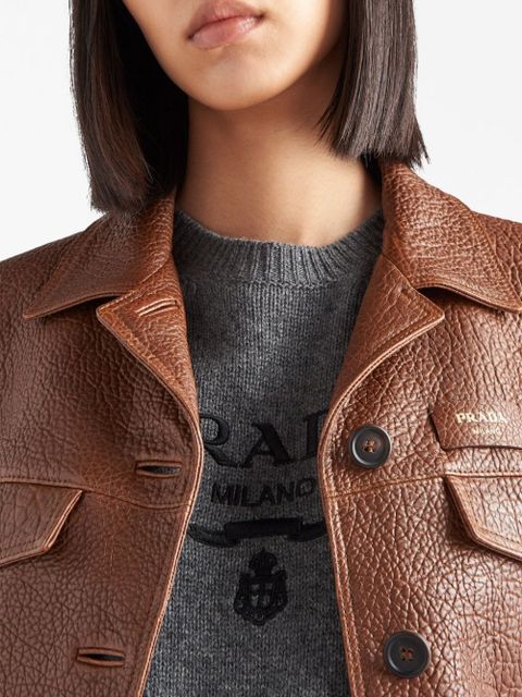 Prada logo-intarsia cropped wool jumper - Grey