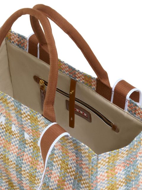 Marni logo-embroidered checkered shopping bag - Neutrals