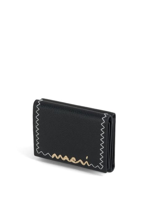 Marni logo-embroidered leather wallet - Black