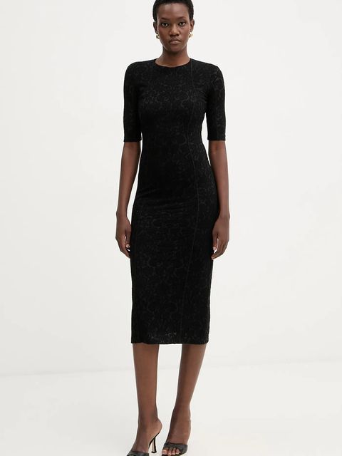 Pinko sukienka z dodatkiem wełny kolor czarny midi dopasowana 105653 A2TW