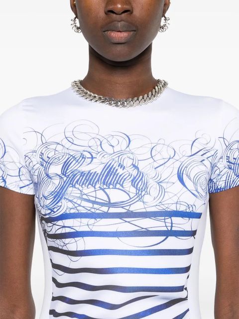 Jean Paul Gaultier striped-print mini dress - White