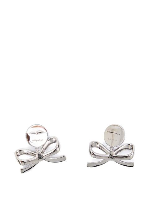 Self-Portrait crystal pearl bow earrings - Silver - zdjęcie produktu nr 2