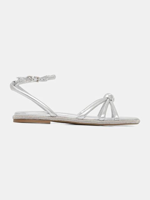 Guess sandały skórzane SLONE damskie kolor srebrny FLJSLO LEM03