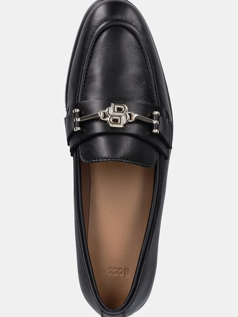 BOSS mokasyny skórzane Helyan damskie kolor czarny na płaskim obcasie 50548788