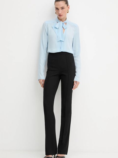 Patrizia Pepe koszula damska kolor niebieski regular z wiązanym dekoltem 8C0785 A8I1