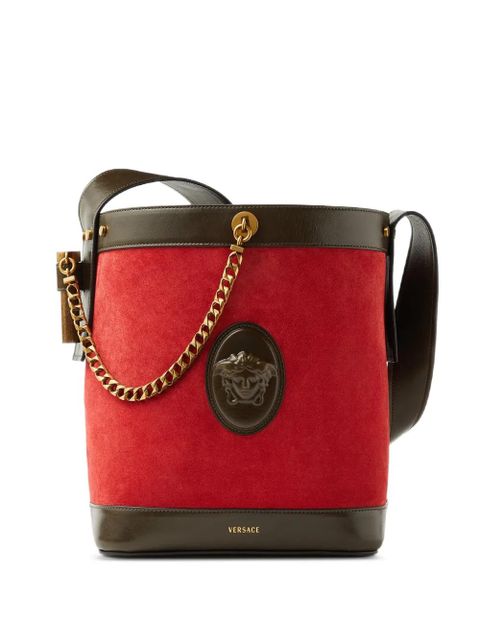 Versace Pivot small suede bucket bag - Red - zdjęcie produktu nr 1