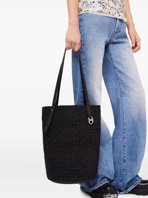 Rabanne logo-embroidered raffia tote bag - Black - zdjęcie produktu nr 2