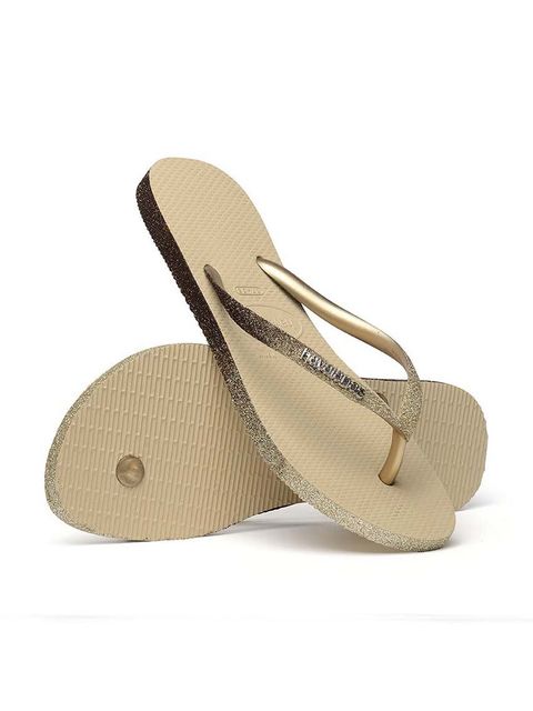 Havaianas japonki SLIM SPARKLE II damskie kolor beżowy na płaskim obcasie 4146093.0154