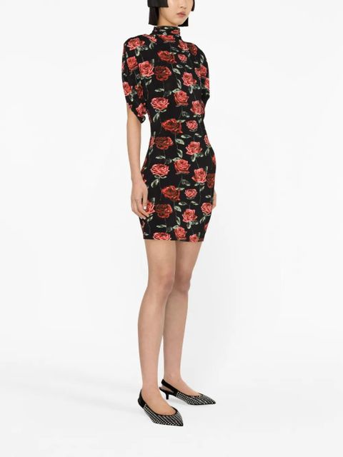 Magda Butrym floral-print mock-neck minidress - Black