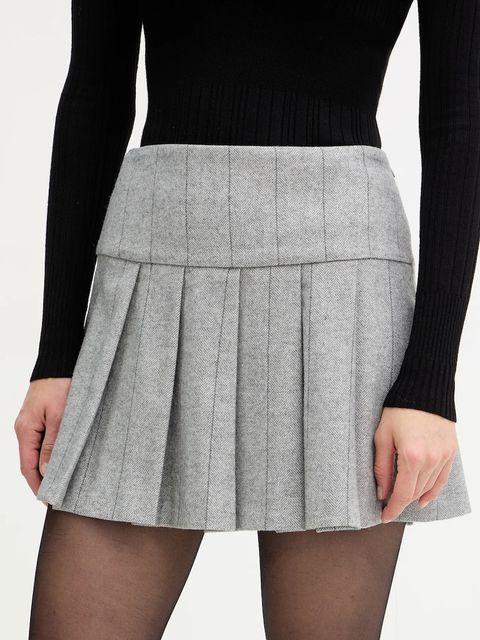 MAX&Co. spódnica z dodatkiem wełny kolor szary mini rozkloszowana 2526106064200 - zdjęcie produktu nr 1