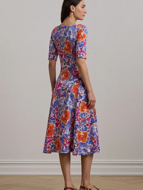 Lauren Ralph Lauren sukienka bawełniana kolor niebieski midi rozkloszowana 250972596 - zdjęcie produktu nr 2