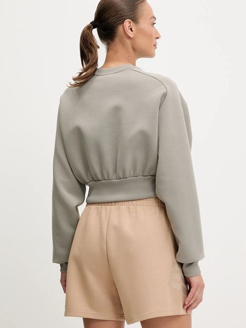 adidas szorty Future Icons damskie kolor beżowy z nadrukiem high waist JW7834