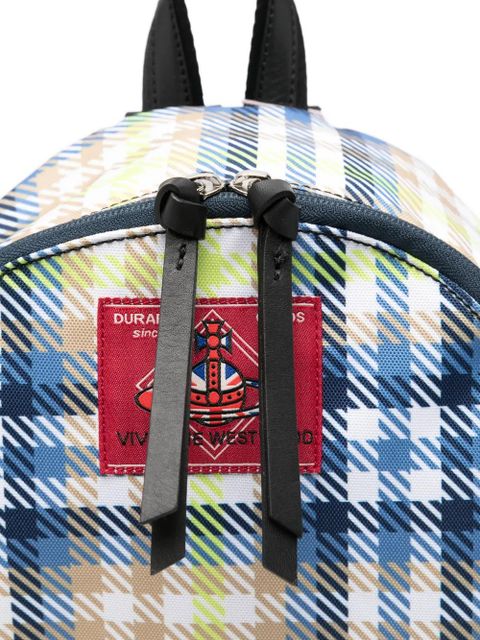 Vivienne Westwood medium George check-pattern logo-patch backpack - Blue