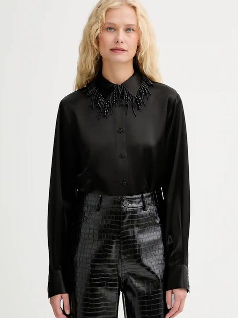 ISABELLE BLANCHE koszula damska kolor czarny regular z kołnierzykiem klasycznym IS25FW-C079-T008