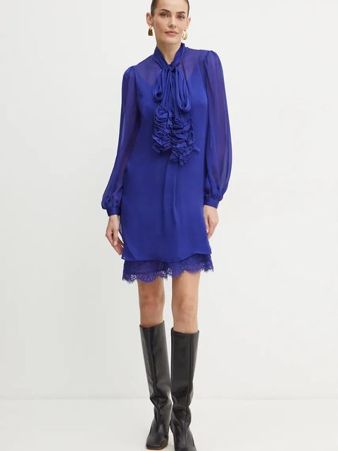 Luisa Spagnoli sukienka jedwabna GRAPPA kolor niebieski mini prosta 541207