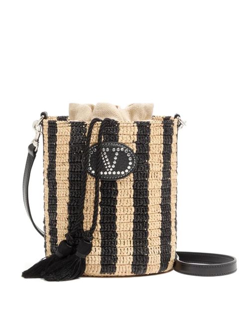 Valentino Garavani small striped raffia bucket bag - Neutrals - zdjęcie produktu nr 1