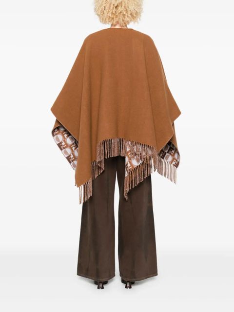 FENDI fringe-detail cape - Brown