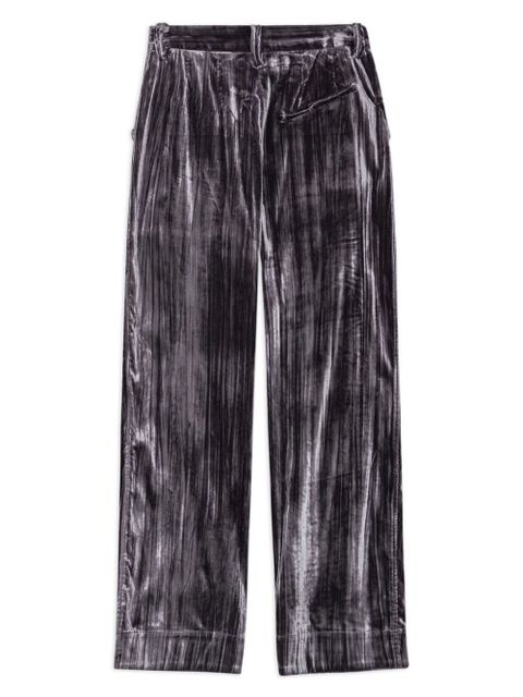 GANNI striped velvet-finish straight-leg trousers - Black