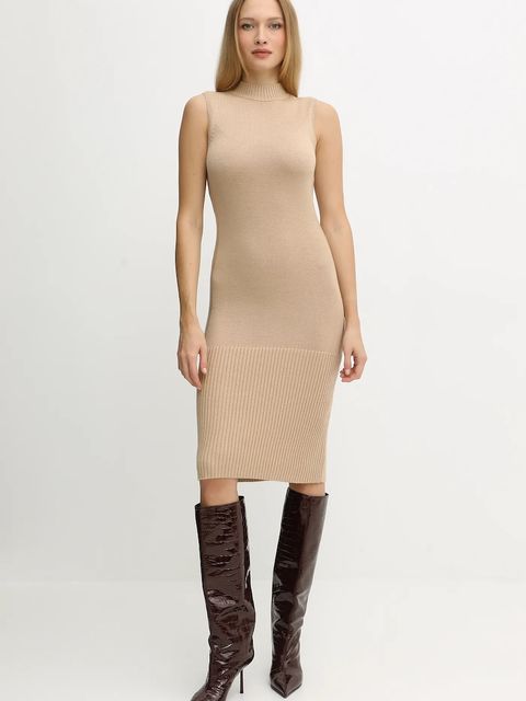 Armani Exchange sukienka z dodatkiem wełny kolor beżowy mini dopasowana XW001308 AF13774 - zdjęcie produktu nr 1