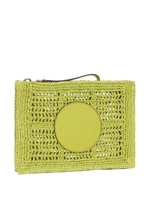 Tory Burch Ella logo-patch woven clutch bag - Green