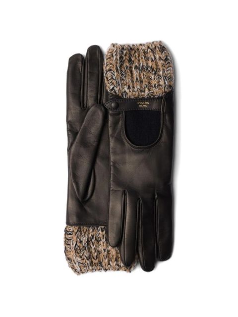 Prada mélange-knit leather gloves - Black - zdjęcie produktu nr 1